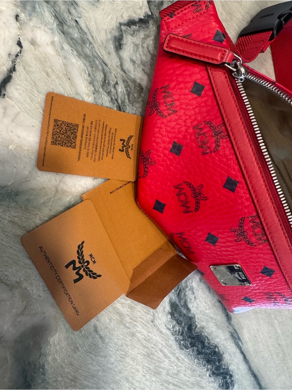 MCM Red Logo Visetos Belt Bag - Picture 9 of 11